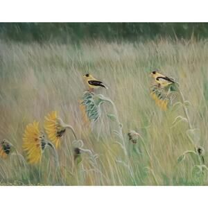 Art Print from my Original Work 8" x 10" "Sunflowers & Goldfinches" Acid Free